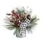 12" Frosted Pinecones & Berries Artificial Arrangement in Vase with Decorative Plaid Bow